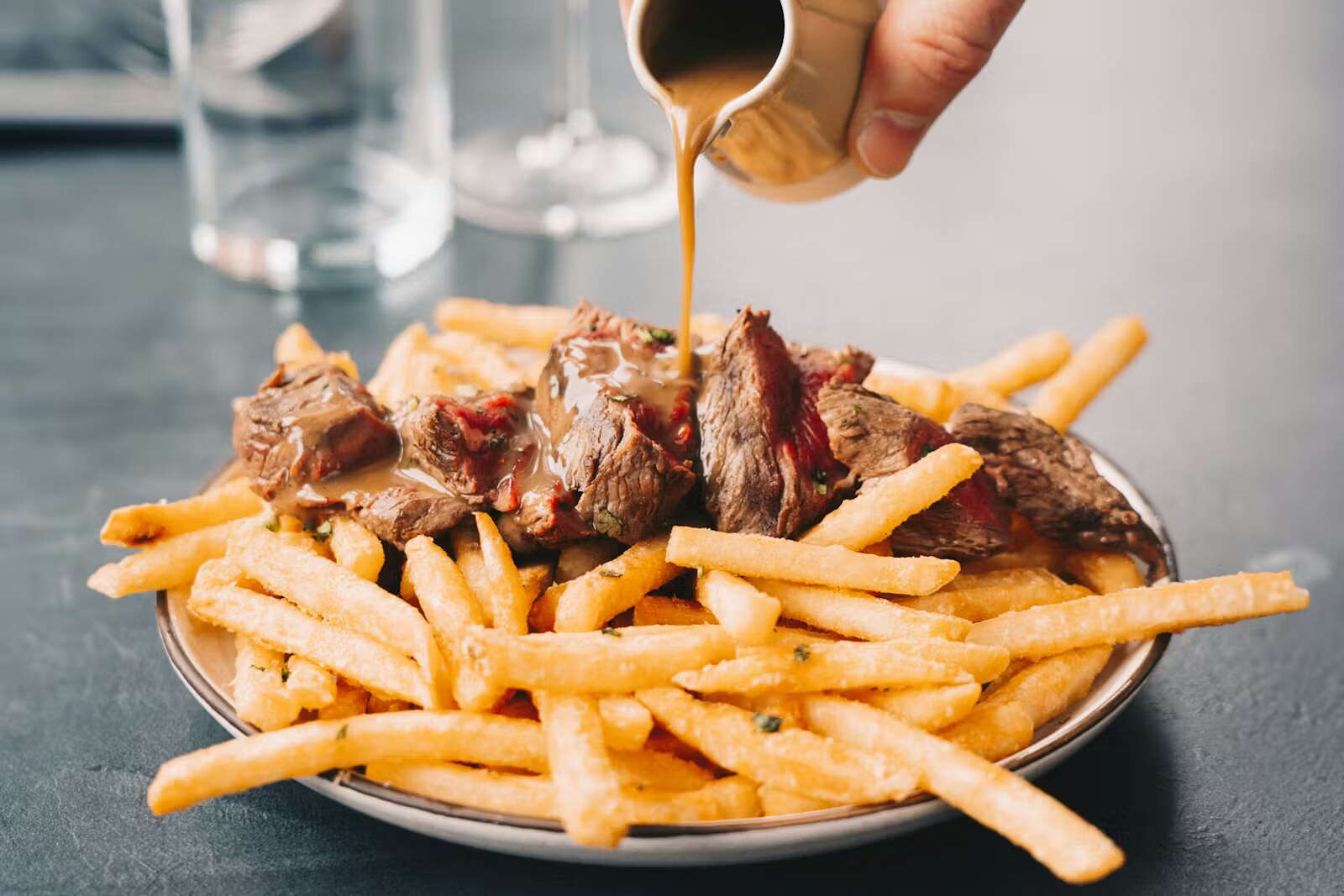 Steak Frites With A Glass Of Prosecco For One