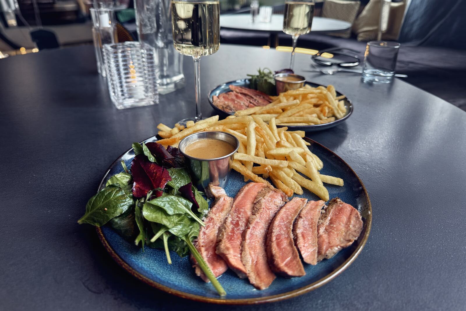 Steak Frites With A Glass Of Prosecco For One