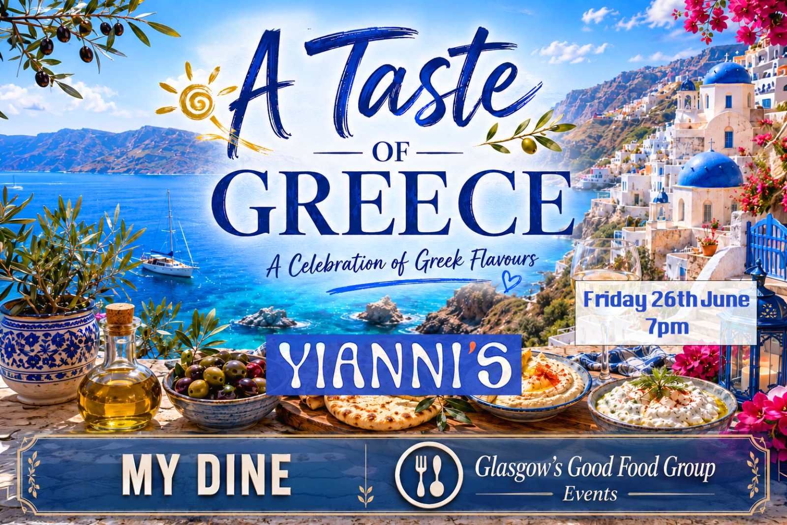 A Taste Of Greece Ticket (26th June) - With Welcome Cocktail