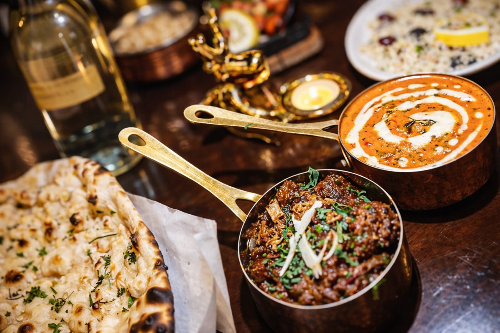 Indian Tapas &amp; Rice Or Naan To Share With A Glass Of Wine Each (for Two)