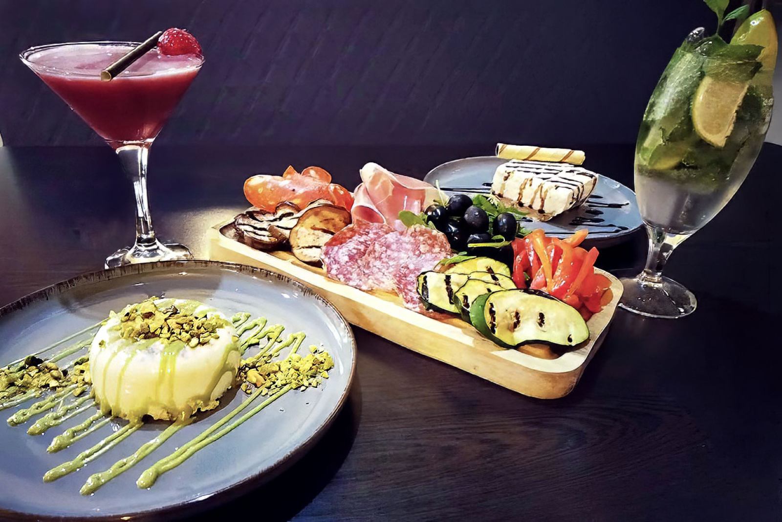 Sharing Antipasto Plate With 2 Cocktails Each &amp; 2 Desserts